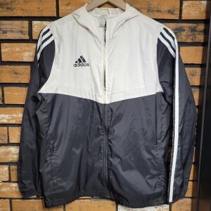 Adidas Black And White 3 Stripe Youth Large (14-16) Full Zip Hooded Track Jacket